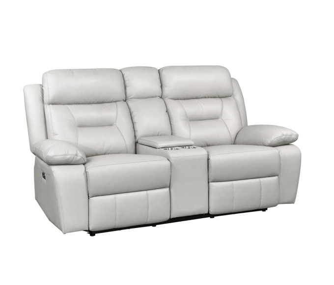 Luxe Leather Reclining Power Loveseat Light Grey